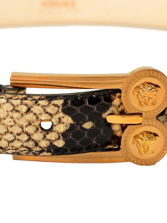 Versace Women\'s 100% Leather Python Print Medusa Head Buckle Belt US 34 IT 85